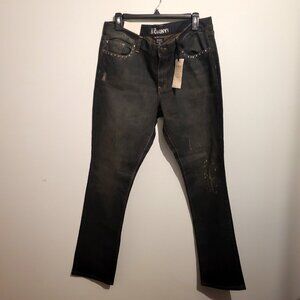 NY & CO WOMENS 14 THE SKINNY JEANS LOW RISE DECO POCKETS DISTRESSED